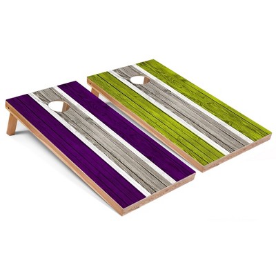 Skip's Garage Purple and Lime Striped Cornhole Board Set, Includes 2 Boards, 8 Bags