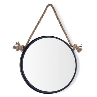 Danya B. Black Iron Framed Round Accent Mirror with Hanging Rope - 15 in. or 18 in.