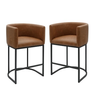 Vatros Counter Height Bar Stools Set, Modern Barrel Counter Stools with Backrest and Arms
