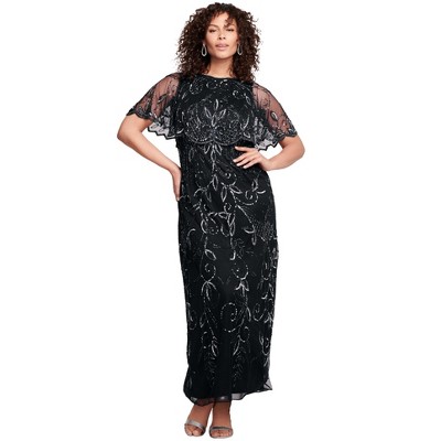 Roaman's Plus Size Beaded Capelet Maxi Gown – Glam Evening Dress