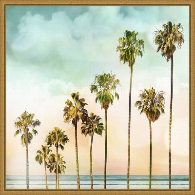 16" x 16" Beach Palms I by Devon Davis Framed Canvas Wall Art - Amanti Art: Modern Style, Nature Lithograph