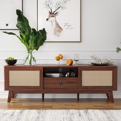 SEVOBAL TV Stands up to 70" TV with Storage Fluted Wood Living Room Media Console Entertainment Center with Cable Management, Brown, 15.6"*65"*18"