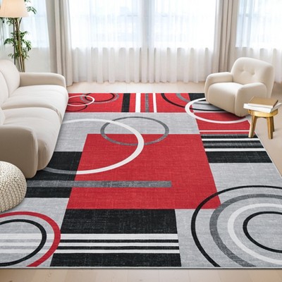 Washable Area Rug Modern Geometric Accent Rug, Non-Slip Contemporary Floor Mat
