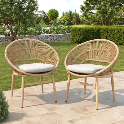 Outdoor Dining Chairs Set of 2,PE Wicker Dining Chair with Iron Frame for Patio or Garden,Water Resistant Cushion Dining Chair-Cuddlewood