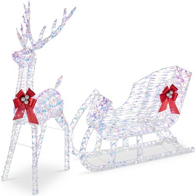 Best Choice Products Lighted Christmas 4ft Reindeer & Sleigh Holiday Outdoor Decor Set w/205 LED Lights, Stakes