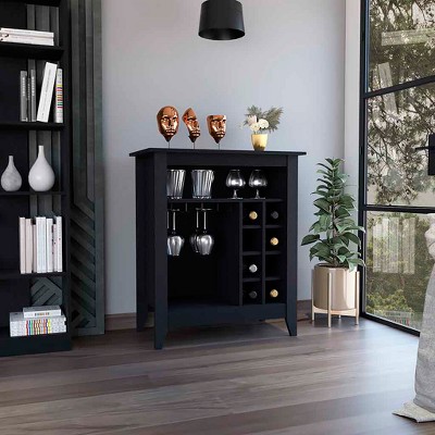 Gulches Black Wengue Bar Cabinet with 8 Wine Cubicles 4.8''H x 4.4''W, Interior Shelf and 37.12'' Superior Top