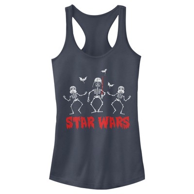 Juniors Womens Star Wars Halloween Vader Skeletons Racerback Tank Top