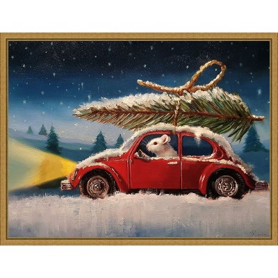 Amanti Art Mouse with Christmas Tree by Lucia Heffernan Canvas Wall Art Print Framed 24 x 18-in.