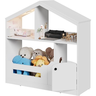 Homhougo 2 Tier Kids Bookshelf with Motion Sensor Light, Wooden Book Rack & Toy Organizer for Nursery, Playroom, Kids’ Room or Classroom