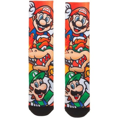 Nintendo Super Mario, Luigi & Bowser Sublimated All Over Print Crew Socks