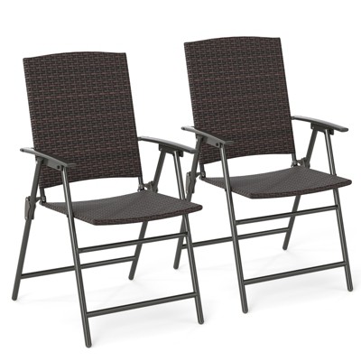 Tangkula Outdoor Folding Chairs Set of 2 w/ Armrests & Metal Frame Portable Lawn Chairs