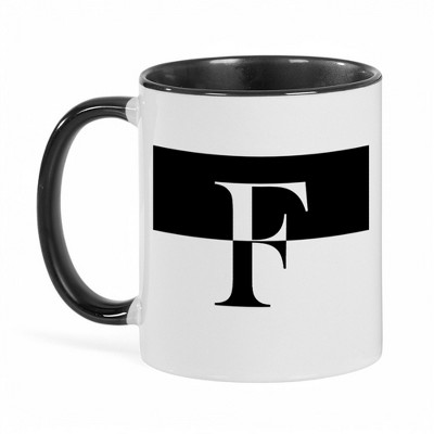 Personalization Mall Squared Initial 11 oz. Black Coffee Mug, F