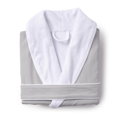 Platinum Bath Robe L/XL Sage - Cassadecor: Cotton Blend, Shawl Collar, Front Tie, Long Sleeve, Midweight