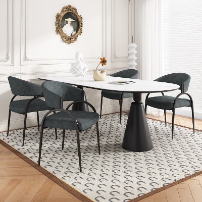 Christopher Knight Home Silas Upholstered Armrest Dining Chairs with Metal Legs (Set of 4)
