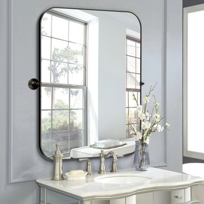 Wooakway 32"H Rectangle Bathroom Mirror with Pivoting Design Metal Frame for Vanity Living Room Bedroom Entryway Black