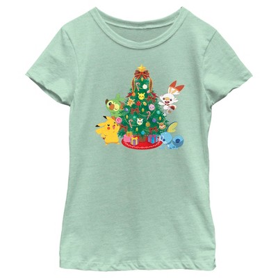 Girl's Pokemon Christmas Tree Friends T-Shirt
