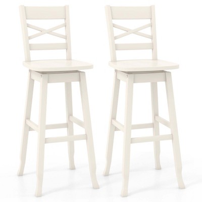 Costway 2 PCS 24"/30" Counter/Bar Height Stool Rubber Wood Swivel Bar Stool with Inclined Backrest Cream