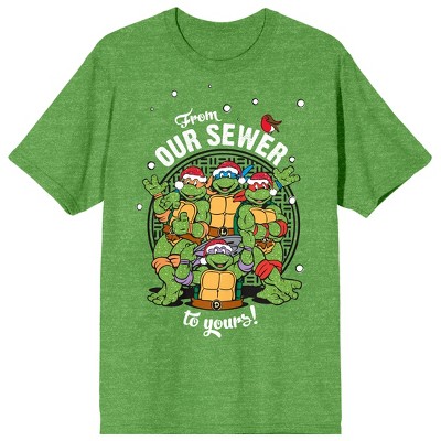 Teenage Mutant Ninja Turtles TMNT Holiday From Our Sewer to Yours Women's Green Heather Crew Neck Short Sleeve Tee