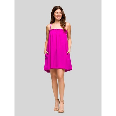 24seven Comfort Apparel Womens Square Neck Spaghetti Strap Smocked Pocket Mini Dress