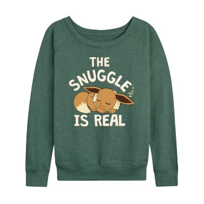 Women's - Pokémon - The Snuggle Eevee Lightweight French Terry Wide Neck Long Sleeve Graphic Shirt