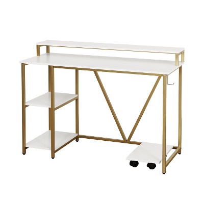 NicBex 46.5 Inch Computer Home Office Desk with Mobile CPU Caddy and Open Shelves