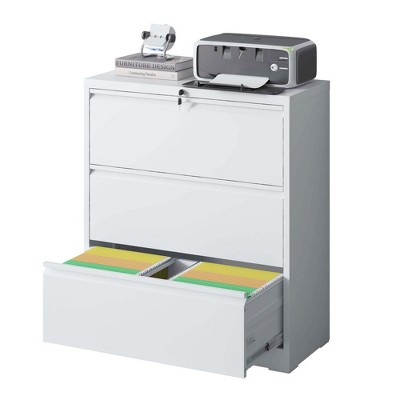 Lateral File Cabinet 3 Drawer, White Filing Cabinet with Lock, Lockable File Cabinet for Home Office, for Legal/Letter/A4/F4 Size