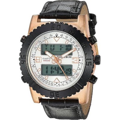 TIMETECH Men's Analog/Digital Multi-Function Weekend Sport Watch with Leather Band, Black