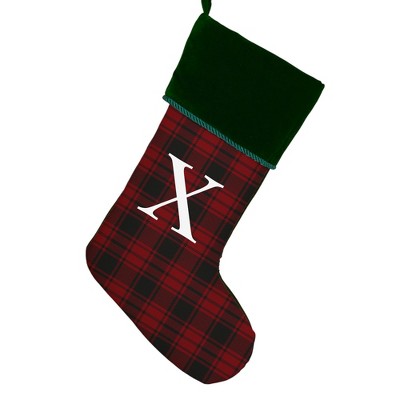 Personalization Mall Christmas Plaid Initial Christmas Stocking, Green Cuff