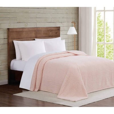 Brooklyn Loom Full/Queen Marshmallow Faux Shearling Blanket in Blush