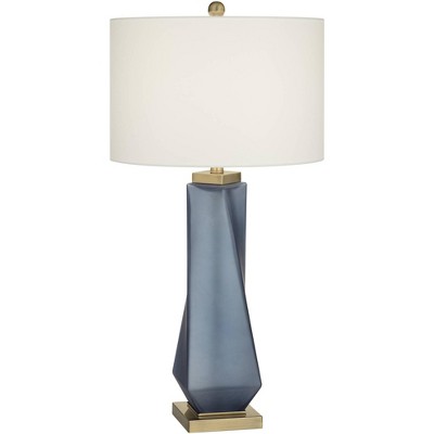 Possini Euro Design Sarah 32" Tall Twist Large Modern Coastal End Table Lamp Blue Art Glass Single White Shade Living Room Bedroom Bedside Nightstand