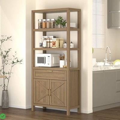 Tall Bookshelf with Storage Cabinet, Farmhouse Bookcase with Adjustable Shelves, Freestanding Storage for Living Room, Bedroom, Home Office, Study
