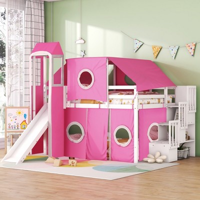 TiramisuBest Full Size Loft Bed with Tent and Tower,Blue