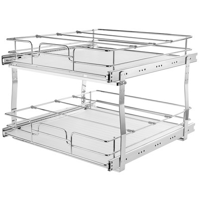 VEVOR 2 Tier 17"W x 21"D Pull Out Cabinet Organizer, Heavy Duty Slide Out Pantry Shelves, Chrome-Plated Steel Roll Out Drawers