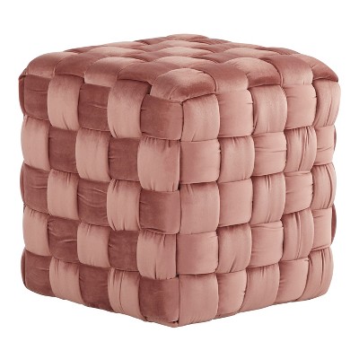 Square Braided 16in Ottoman in Blush Pink Velvet by LumiSource
