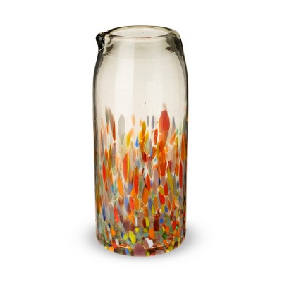 Segunda Vida Artistico Recycled Glass Carafe, Hand Blown Recycled Glass Pitcher, Home Cocktail Bar Gifts, Colored Glass, Multicolor 42oz Set of 1