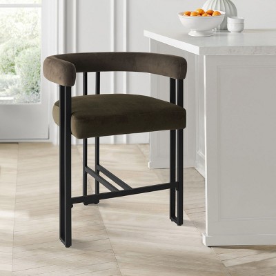 Mia Velvet Counter Height Bar Stool, Curved Armrest Bar Chair with Metal Legs, Upholstered Kitchen Island Stool-Maison Boucle