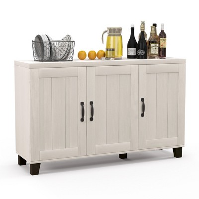 Costway 3-Door Buffet Sideboard Storage Credenza Cabinet Console Adjustable Shelf Brown/White Wash