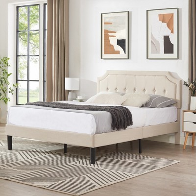 VECELO Modern Upholstered Bed Frame Wooden Platform Bed with Adjustable Headboard and Underbed Storage Space