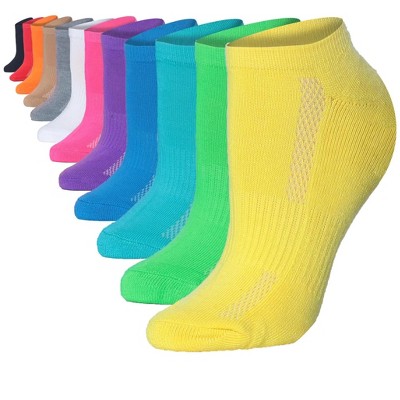 Solid Plain Bright Vibrant Colors Low Cut Athletic Sports Socks - 12 Pairs