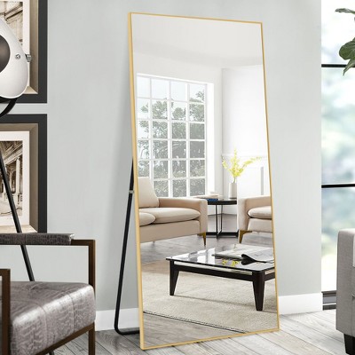 Wooakway Black/Gold/Silver Metal Full Length Mirror Accent Wall Mirror Freestand Mirror with Bracket