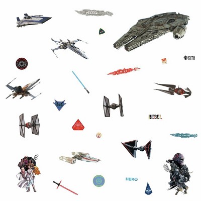 Star Wars Episode IX Galactic Ships Peel & Stick Kids' Wall Decal - Roommates: Vinyl Appliques, Bedroom Decorations, 27 Pieces