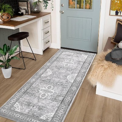 2'x6' Boho Printed Area Rug, Low Pile Non-Slip, Washable, Non-Shedding Vintage Thin Indoor Carpet for Living Room, Nursery, Brown