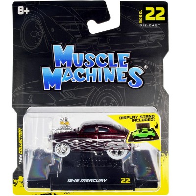 1949 Mercury Custom Coupe Dark Red Metallic with Flames 1/64 Diecast Model Car by Muscle Machines
