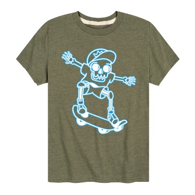 Boys' - Instant Message - Neon Skateboarding Skeleton Short Sleeve Graphic T-Shirt