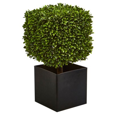 Nearly Natural 27-in Boxwood Artificial Plant in Black Planter (Indoor/Outdoor)