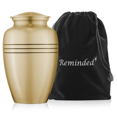 Reminded Adult Cremation Memorial Urn for Human Ashes, Black Stripe Brass Funeral Urn with Velvet Bag