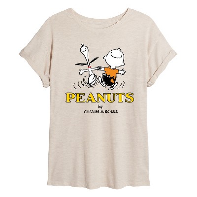 Women's - Peanuts - Charlie Snoopy Dancing Oversized Graphic T-Shirt