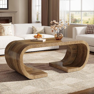 Tribesigns 47" Farmhouse Coffee Table, Heavy Duty C-Shaped Center Table with Curved Base, Large Tea Table for Living Room, Entertainment Room