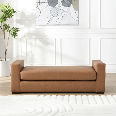 Kumasinova Patterned Faux Leather Ottoman Bench, Accent Bench with Unique Armrest Design, Ottoman Bench & Entryway Bench