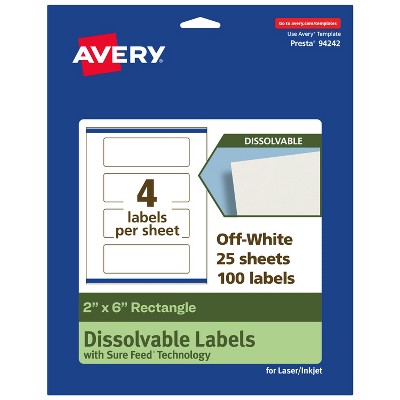 Avery Dissolvable Labels, 2" x 6" Rectangle